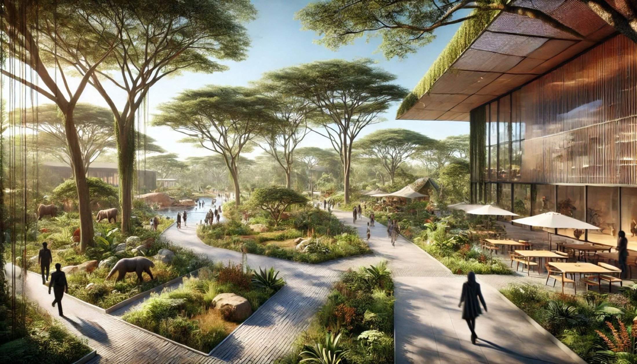 Render of Bionic Park, the Mecha living museum and safari